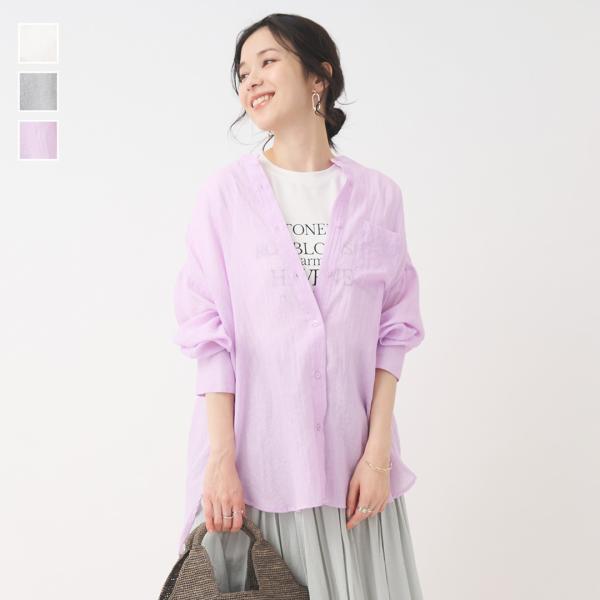 レディース トップス シャツ チュニック丈 ほんのりシアー スッキリ見え 羽織り 夏 ウォッシャブル...