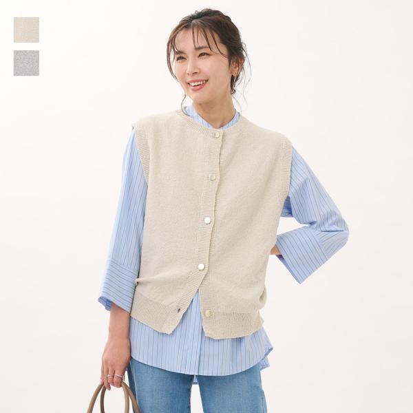 レディース トップス ベスト ニット ドライタッチ ウォッシャブル 春 おしゃれ 通販|釦アキニット...