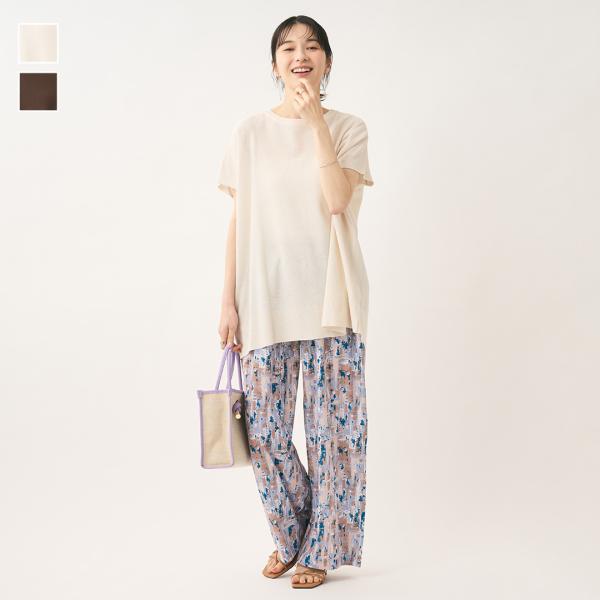 レディース 上下セット トップス チュニック パンツ ニット ウォッシャブル 夏 おしゃれ 通販 |...