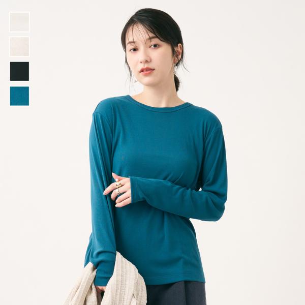 レディース トップス 長袖 ロングTシャツ ロンT カットソー クルーネック 丸首 ウォッシャブル ...