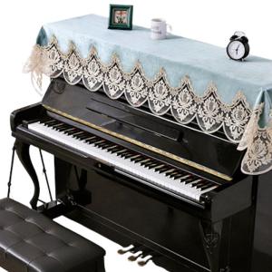 Lezalic ピアノトップカバー (ピーコックブルー) アップライト 刺繍 上品 レース柄 ベロア 電子ピアノ デジタルピアノ 防塵カバー｜keywest-store