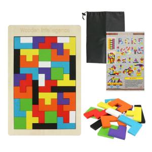 MA・SELE 木製パズル テトリス 型はめ ジグソーパズル パズル 収納袋付き おもちゃ 6歳から 厚さ7ｍｍ プレゼント｜keywest-store