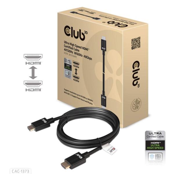 Club3D HDMI 2.1 4K120Hz 8K60Hz 48Gbps Male/Male 3m...