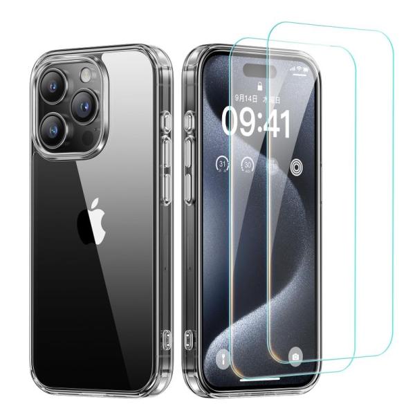 NIMASO ガラスフイルム + ケース iPhone 15 Pro Max 用 強化ガラス 保護フ...