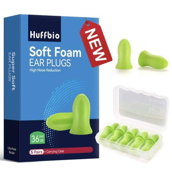 HUFFBIO革命的な耳栓 睡眠用、ソフトフォーム、5ペア、-36dB、 2023新しいノイズキャン...