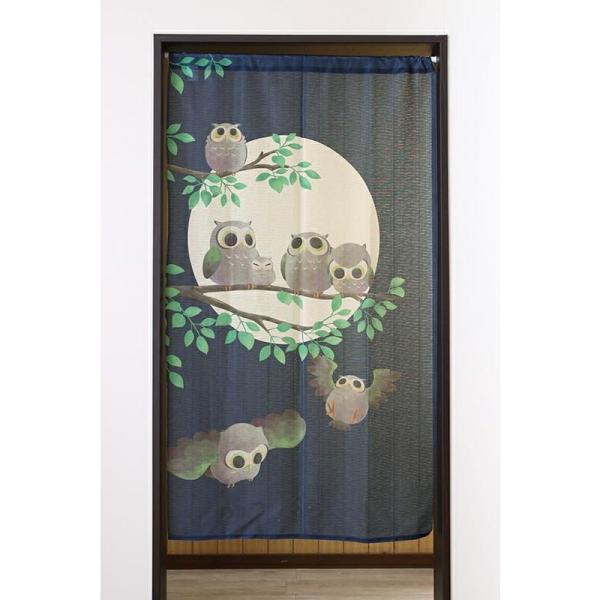 のれん 32012 「ふくろう一家」 幅85×150cm 1枚入 ノレン 暖簾 フクロウ 梟 満月