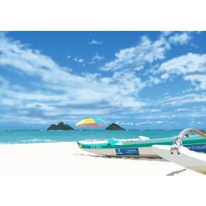 ＜Moku&Moku　ハワイ＞　A２サイズ（フレーム付き）　絵　絵画　インテリア　アート　イラスト　ハワイ　ラニカイビーチ　かんばらゆうき　kambala