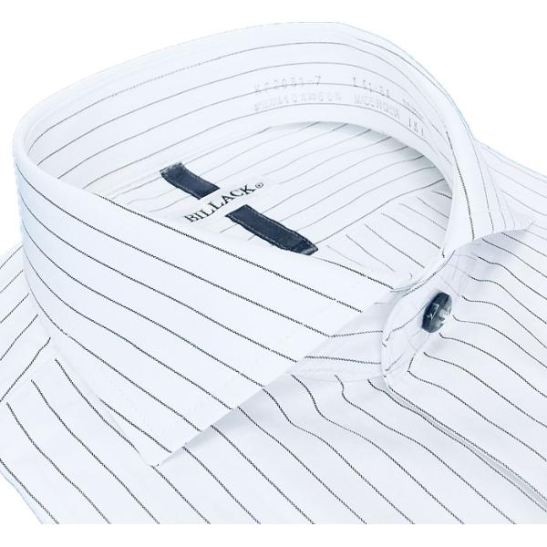 ワイシャツ 長袖 メンズ ドレスシャツ 形態安定 綿高混率 マイクロファイバー ピンストライプ ホリ...
