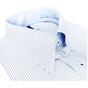 ワイシャツ 長袖 メンズ ドレスシャツ 形態安定 綿高混率 マイクロファイバー ストライプ レギュラ...