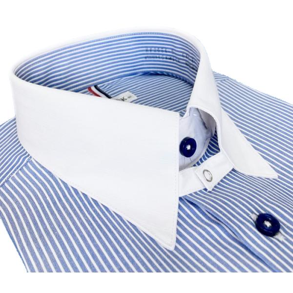 ワイシャツ 長袖 メンズ ドレスシャツ 形態安定 綿高混率 マイクロファイバー ストライプ クレリッ...