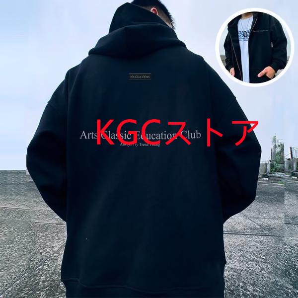 だぶだぶ デブ パーカー 春秋冬物 英字プリント ジップパーカー メンズ パーカー ジップアップ 長...