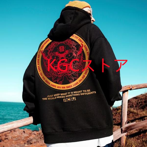 oversize メンズ パーカーフード付き ゆったり 英字プリント スポーツ ヒップホップ プルオ...