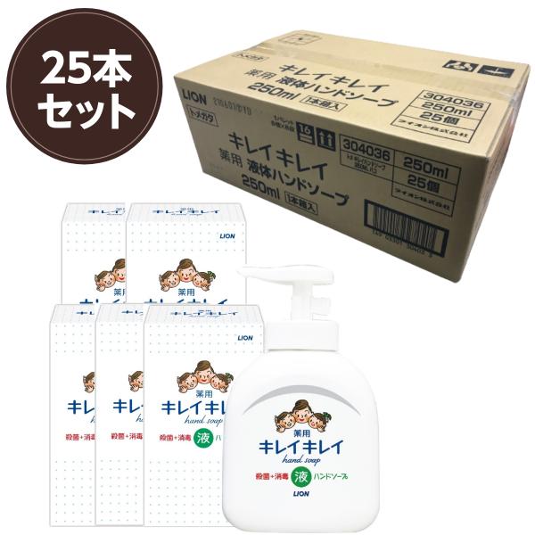 【25個セット】ライオン キレイキレイ液体ハンドソープ 化粧箱入 250ml 菌を増やさない抗菌ポン...