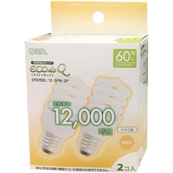 オーム電機 電球形蛍光灯 エコデンキュウ スパイラル形 E26 60形相当 電球色 2個入 06-0...