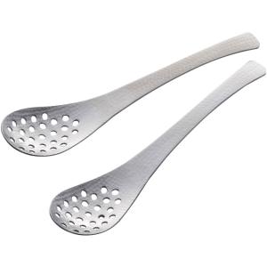 下村企販 レンゲ スプーン 穴あき 2本組 槌目模様 【日本製】 食洗機対応 18-8ステンレス 全長18cm 汁を切ってすくえる ラーメン 坦々麺