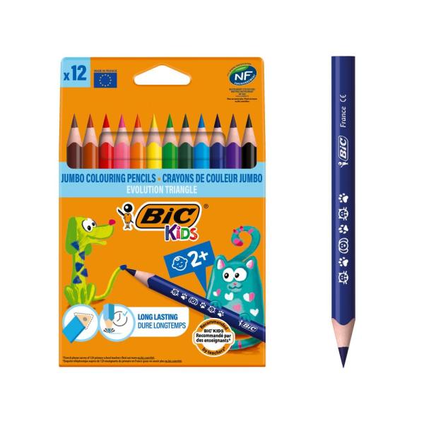 Bicジャパン ビックキッズ 色鉛筆 12色 三角軸 鉛筆削り付 BKEVOTRI12E