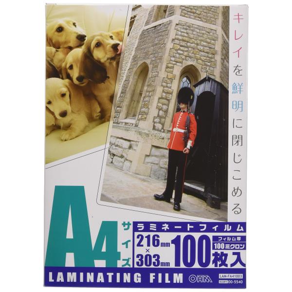 OHM 100ミクロンラミネーターフィルム100枚 A4 LAM-FA41003