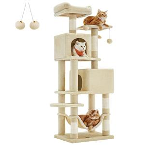 FEANDREA キャットタワー 猫タワー スリム 大型猫 多頭飼い 据え置き 省スペース ハンモック付き 爪とぎ 運動不足解消 高さ155CM
