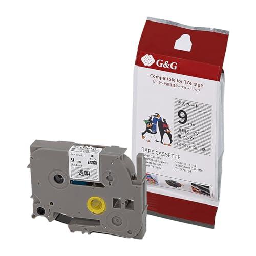 G&amp;G TZe-121 ブラザー ピータッチ 互換ラミネートテープ 透明テープ 黒字 幅9mm 長さ...