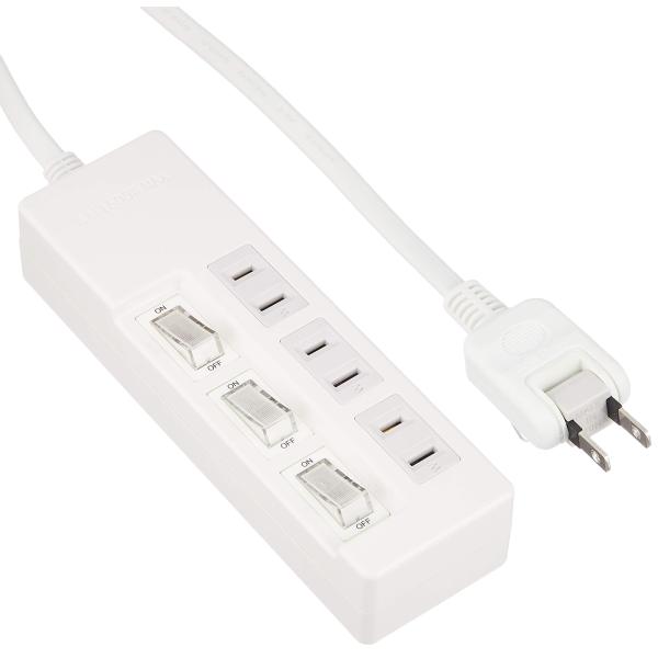 バッファロー BUFFALO 2ピン電源タップ 3個口 個別スイッチ 3m ホワイト BSTAPSW...