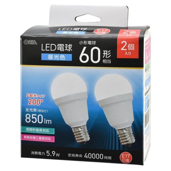 オーム(OHM)オーム電機 LED電球小形 E17 60形相当 昼光色 2個入 LDA6D-G-E1...
