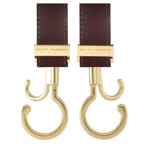 e.x.p.japon PP バギーフック YEG-合皮ブラウン 360度回転 ダブルフック ベビーカー 荷物フック 耐荷重約60キロ ベビーカーフ