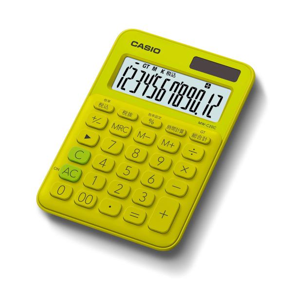 カシオ カラフル電卓 ライムグリーン 12桁 ミニジャストタイプ MW-C20C-YG-N