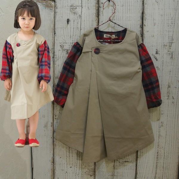 Gemeaux　ジェモー　ドレープ＆タックのチェックスリーブワンピース　子供服 セール 19秋冬キャ...