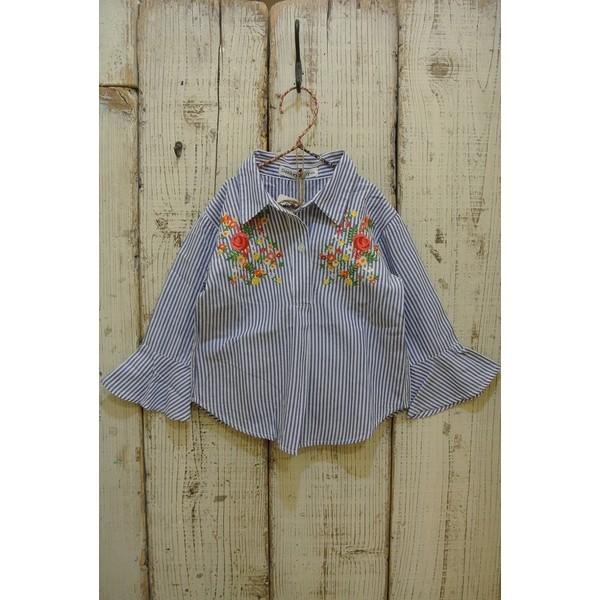 Donkey Jossy　ドンキージョシー　フラワー刺繍＆フレアースリーブのスキッパーシャツ　スクー...