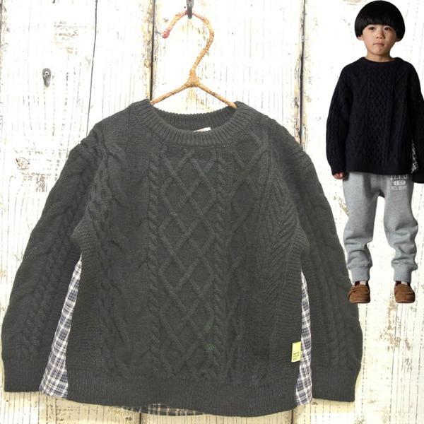 Make Your Day　メイクユアデイ　ケーブルニット＆チェックバックシャン切替セーター 　ベビ...