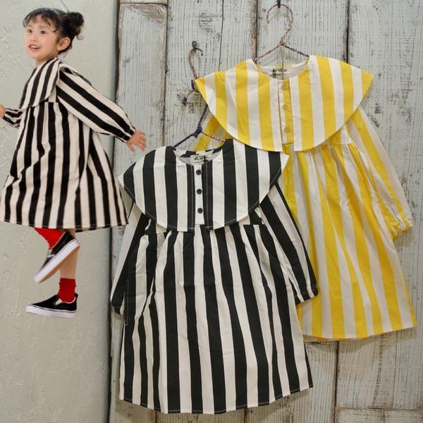 Make Your Day　メイクユアデイ　ワイドカラーのストライプワンピース　ベビー キッズ 子供...