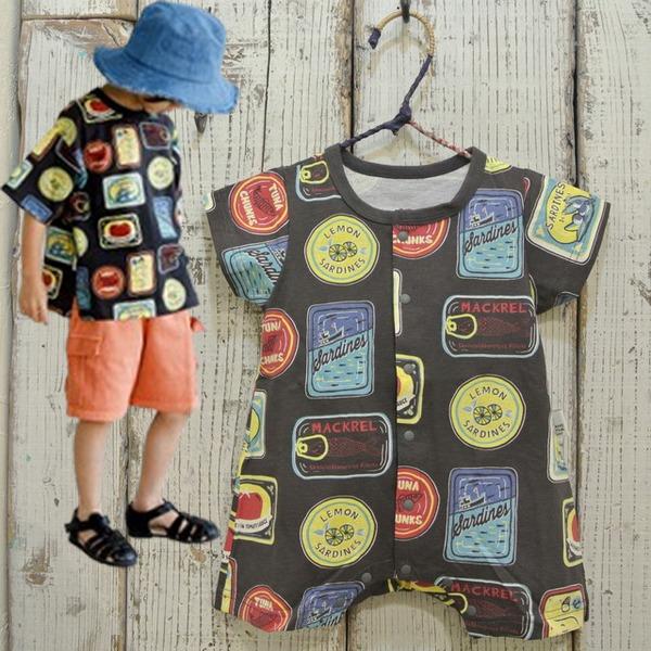 Make Your Day　メイクユアデイ　カンヅメ柄の半袖カバーオール　ベビー 子供服 セール 2...