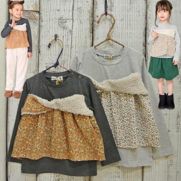 RAG MART ラグマート　小花＆ボア切替ビスチェのレイヤー風切替チュニック　キッズ 子供服 セー...