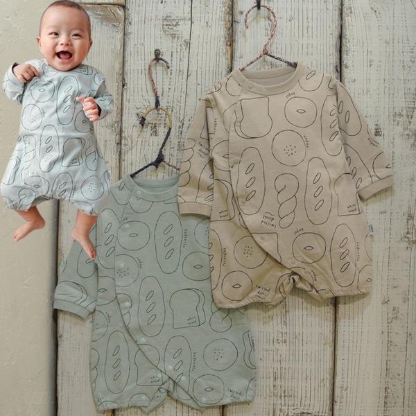 CLOUDY, FINE LATER　クラウディファインレター　パン屋さんプリントの長袖カバーオール...