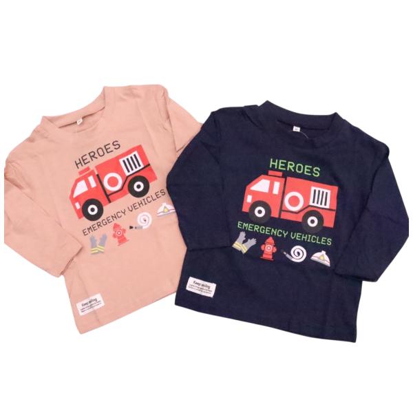 消防車 長袖 Tシャツ 80cm 90cm 95cm 100cm はたらく車 働く車 綿100％ ロ...