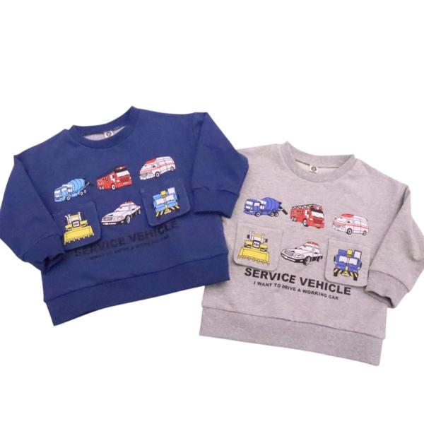 はたらく車 車 長袖 トレーナー 知育 80cm 90cm 95cm 100cm パトカー ブルドー...