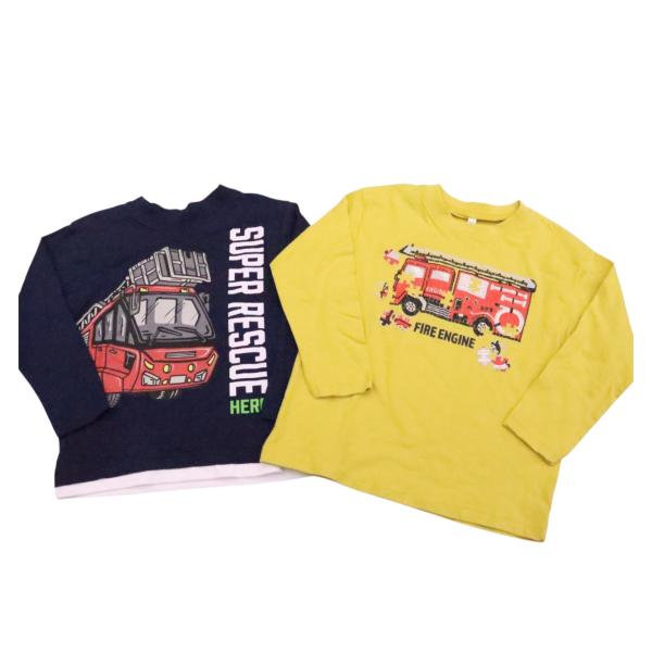 消防車 長袖 Tシャツ 100cm 110cm 120cm 130cm はたらく車 働く車 綿100...