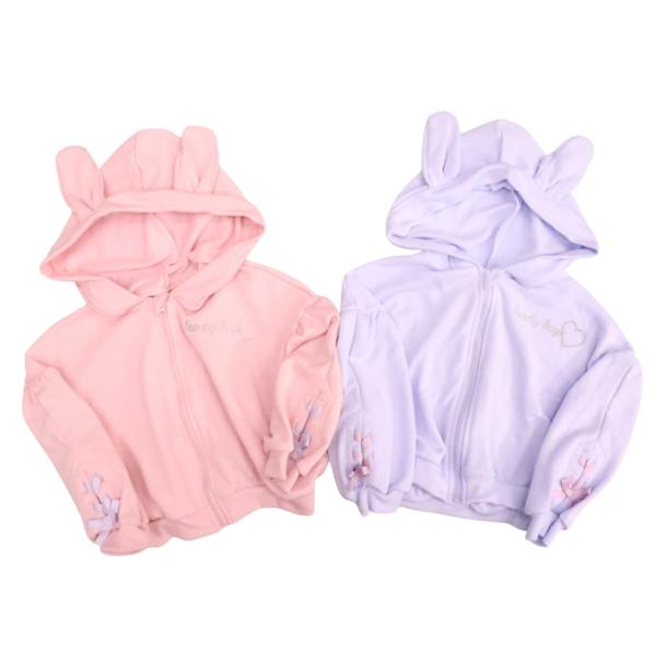 パーカー ジャケット 110cm 120cm 130cm うさ耳 裏毛 羽織 リボン フード ジップ...