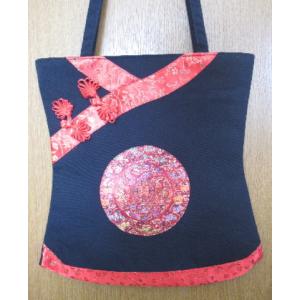 チャイナ服風バッグ ブラック サイズ:30x2...の詳細画像1