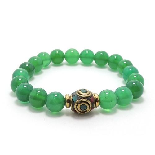 エスニックブレスレット・アジアンパワーストーン チベットハンドメードビーズ6面丸玉カット10ミリ グ...