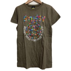 美品 STUSSY ステューシー ショートスリーブ ロゴ Tシャツ カットソー サイズS カーキ レディース 古着 中古