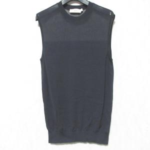 美品 TORY BURCH トリーバーチ ノースリーブニットカットソー S ネイビー レディース 古着 中古