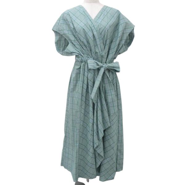美品 BLAMINK ブラミンク M CO CHK CASH WRAP チェック柄 リボン カシュク...