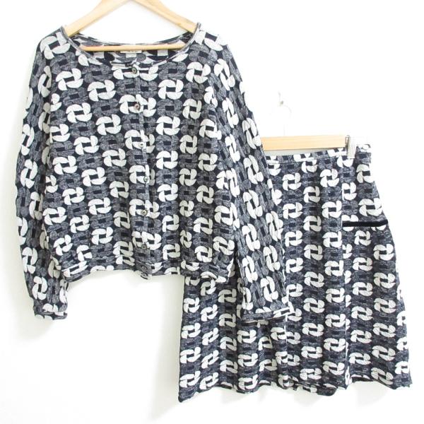 美品 Sally Scott サリースコット 総柄 ジャガード ニット クルーネックカーディガン+ひ...