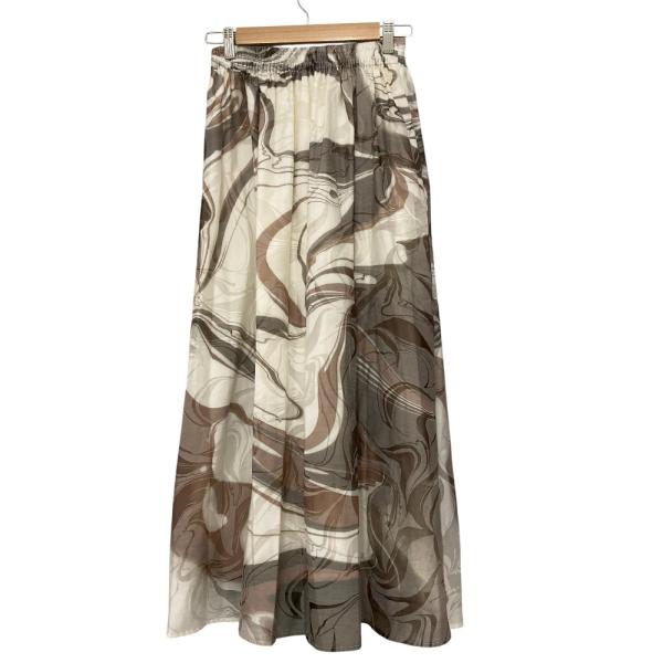 美品 AMERI アメリ マーブルプリント ロングスカート S オフホワイト マルチカラー レディー...