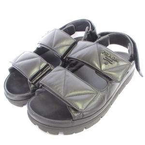 新品同様 PRADA プラダ ナッパレザー キルティング スポーツサンダル 1X721MD サイズ35 1/2 22.5cm相当 ブラック レディース 古着 中古