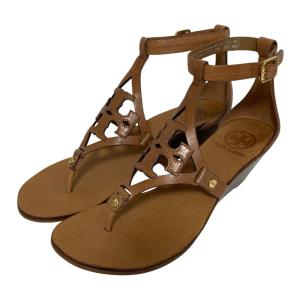 新品同様 TORY BURCH トリーバーチ ゾーイ アンクルストラップ ウェッジサンダル サイズ7.5 24.5cm相当 ブラウン レディース 古着 中古