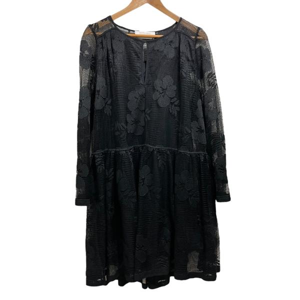 美品 See by Chloe シーバイクロエ 花柄 長袖 ひざ丈 フレア メッシュ シアー ワンピ...