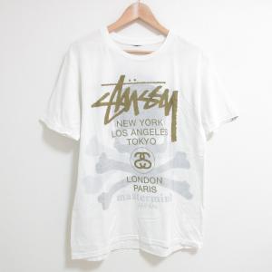良品 STUSSY ステューシー マスターマインド コラボ Shadow Skull WT Tee ロゴ スカルプリント 半袖 Tシャツ カットソー ホワイト メンズ 古着 中古