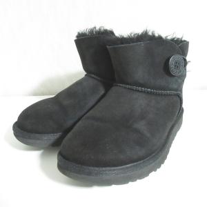 良品 UGG アグ MINI BAILEY BUTTON ムートン ショートブーツ 3352 サイズUS6 23cm ブラック レディース 古着 中古